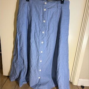 Vintage Rafaella Cotton Light Blue A-Line Skirt with Buttons